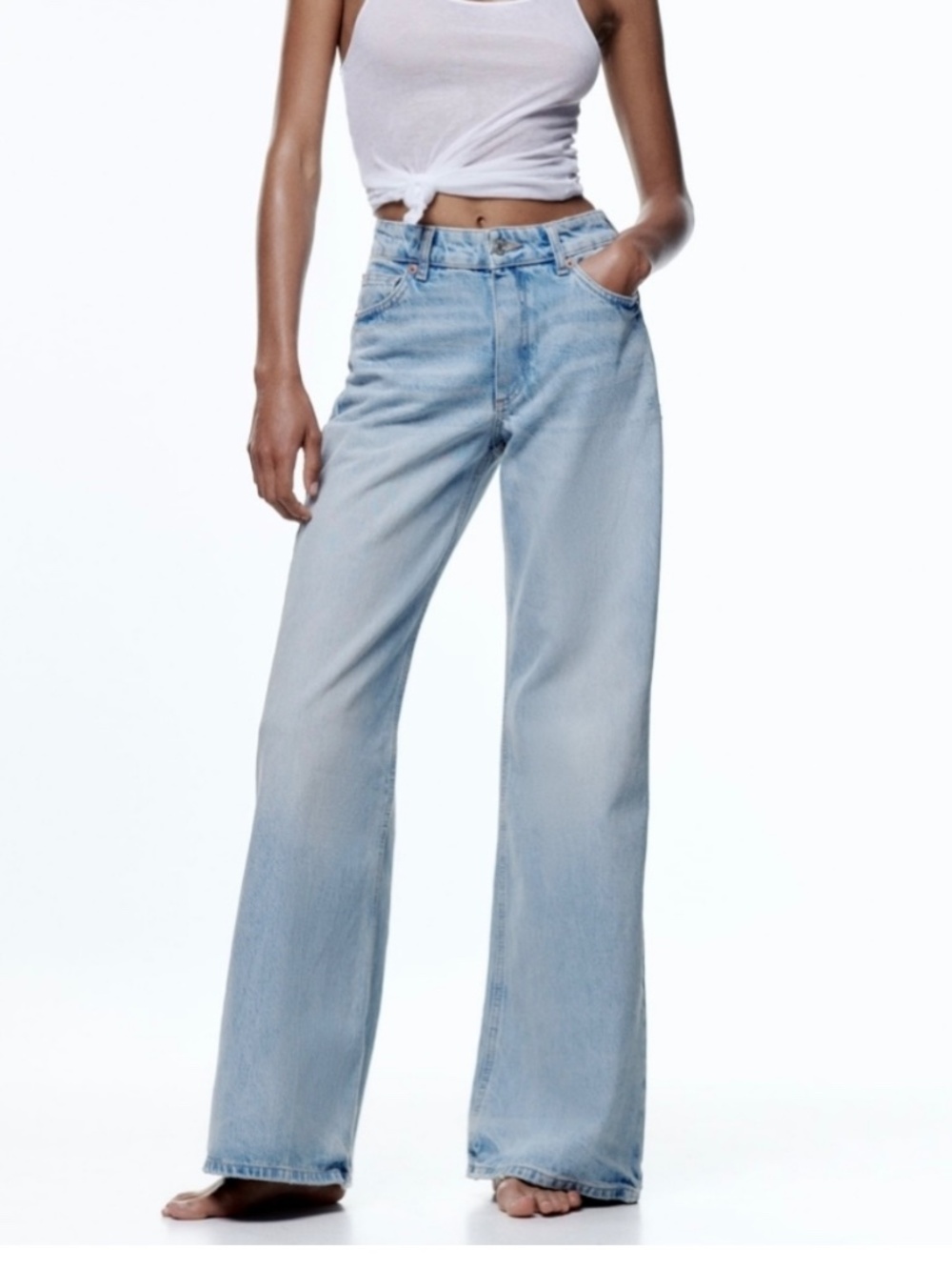Zara High Rise Wide Leg Jeans in  Light Wash